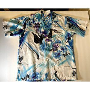 Vintage M Hawaiian shirt Hale Niu Hit the Jack Pot FRED 1970s blue purple retro